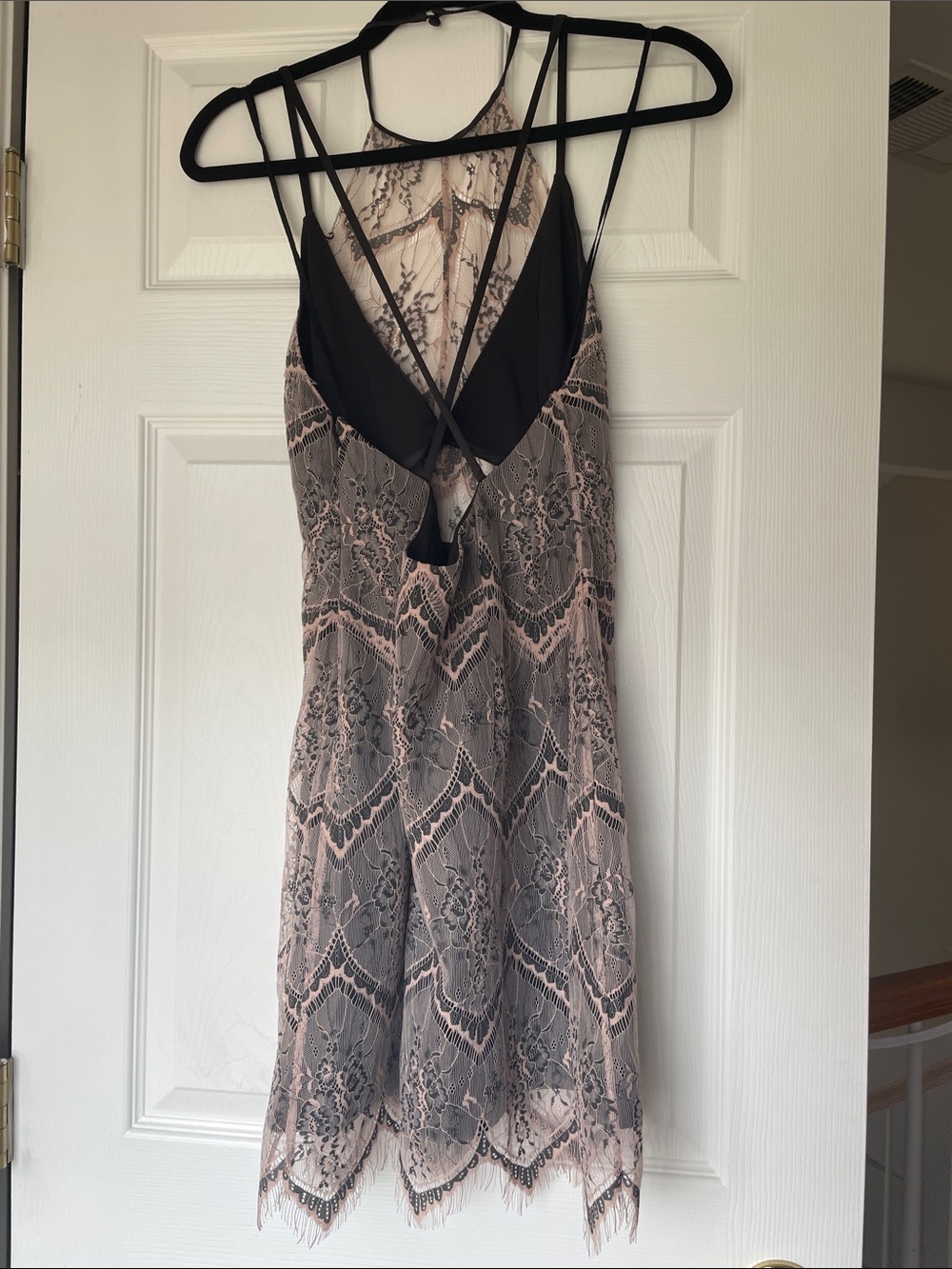 Free People Blush Pink and Black Lace Halter Mini Dress - Picture 5 of 8